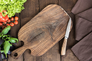 Cutting board with knife